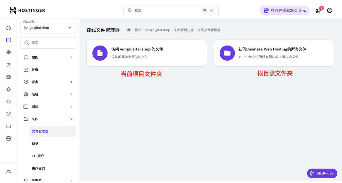 Hostinger 文件管理